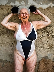 Old Swingers 80 Years Old Laughing in One Piece Swimsuit