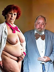 60 Years Old Fat Granny with Bow Tie in Pink Hair - Sexy Naked Pictures